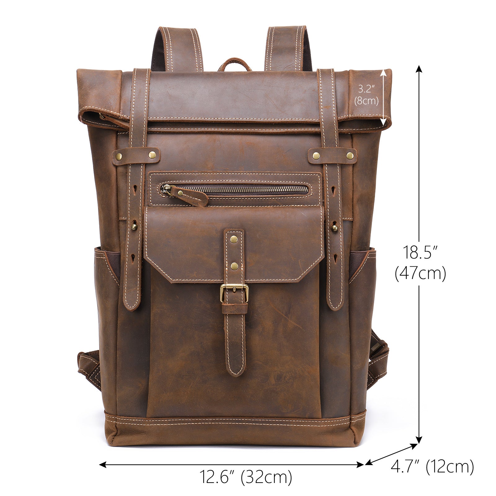 Men’s Retro Hand-Rubbed Leather Backpack – Large Capacity Laptop Travel Rucksack