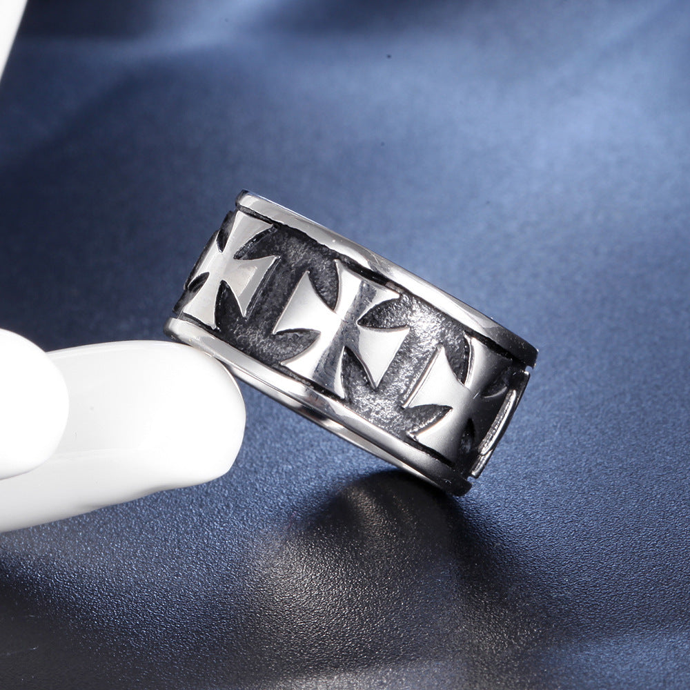 Retro Stainless Steel Iron Cross Ring Band – Vintage Unisex Statement Jewellery