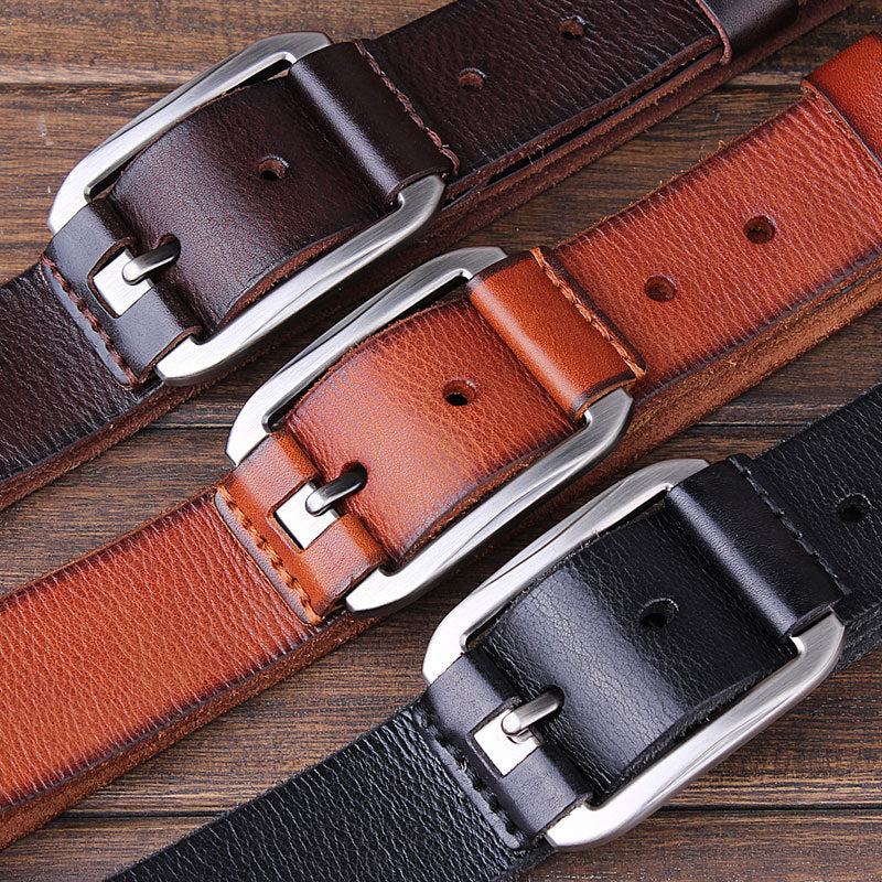 Men’s First Layer Cowhide Leather Belt – Casual Pin Buckle Jeans Belt