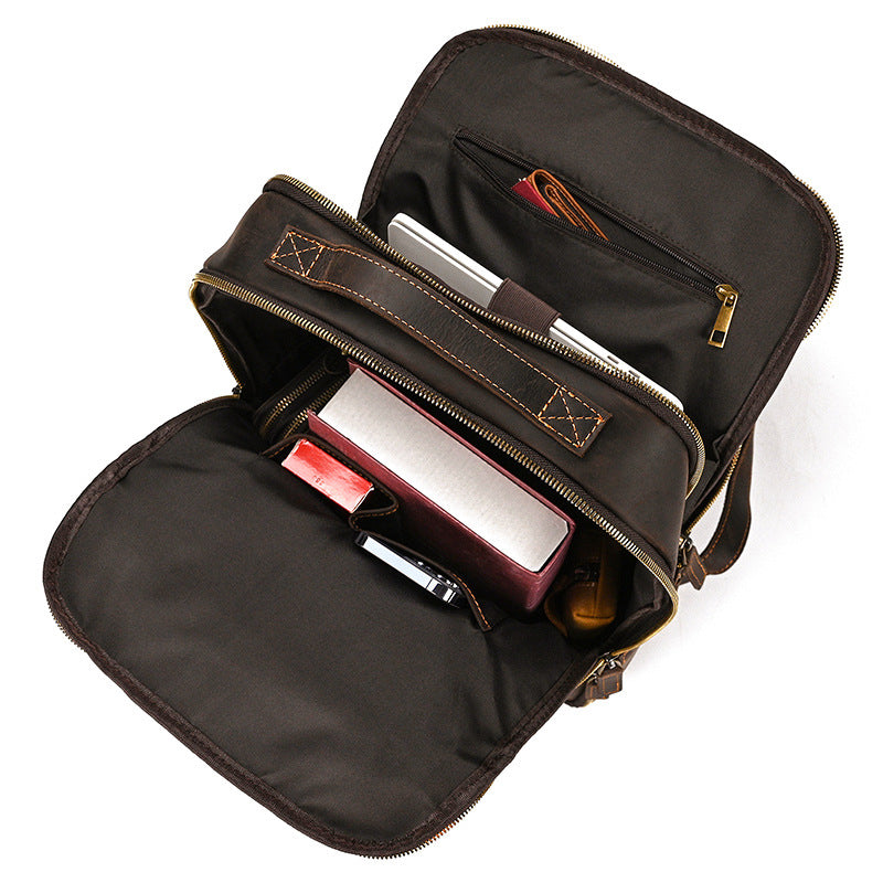 Large Capacity Crazy Horse Leather Backpack – Genuine Leather Outdoor Travel Rucksack