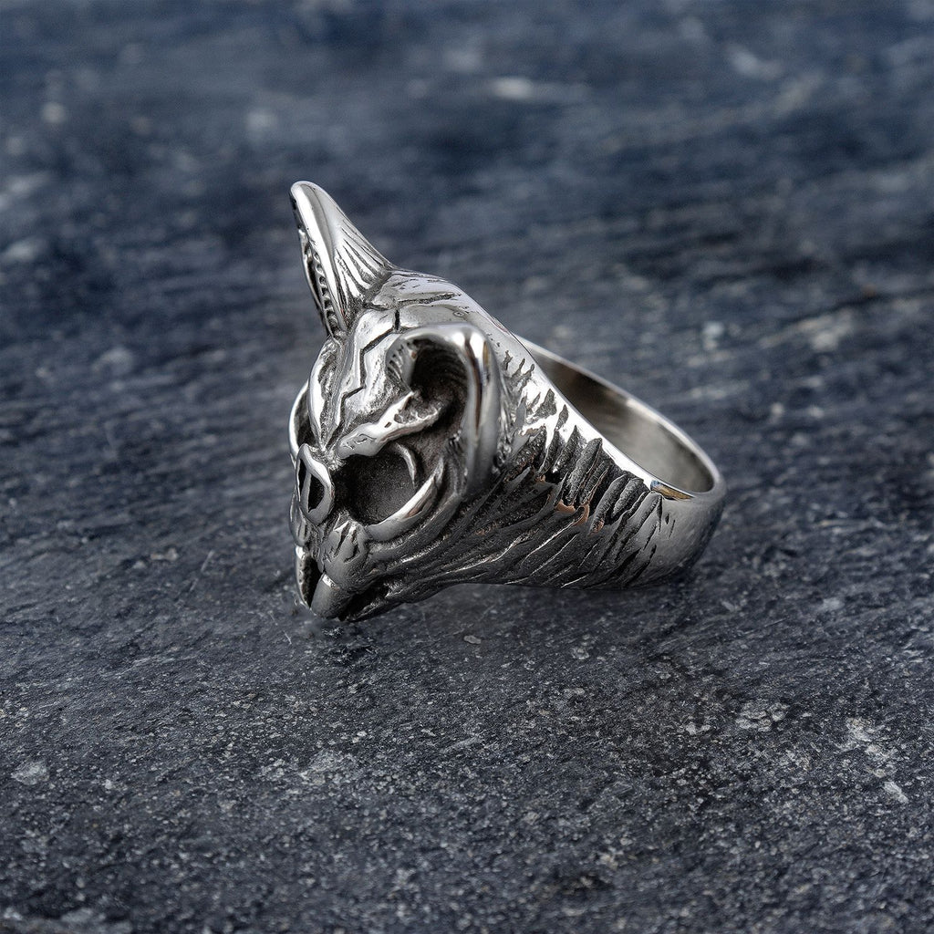 Skull Cat Stainless Steel Ring – Gothic Undead Animal Statement Ring
