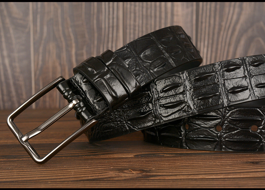 Men’s Handmade Cowhide Leather Belt – Retro Double-Prong Brass Buckle