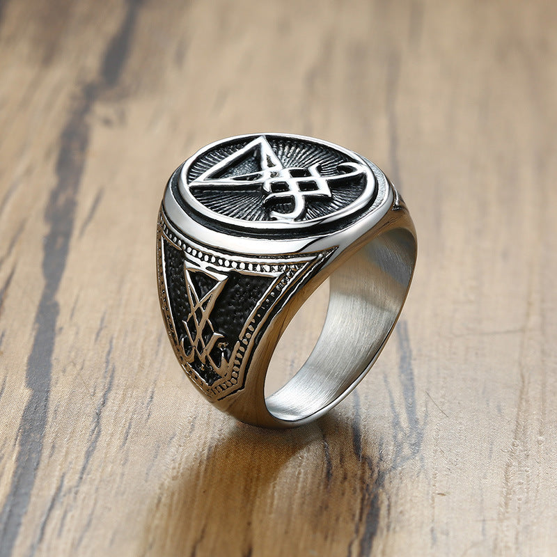 Men’s Stainless Steel Satanic Baphomet Ring Gothic Occult Lucifer Demon Symbol B