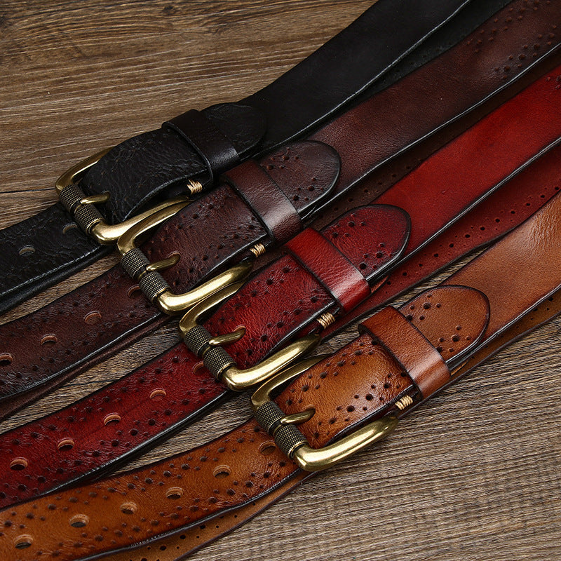 Vintage Genuine Cowhide Leather Men’s Belt – Luxury Pin Buckle Jeans Belt