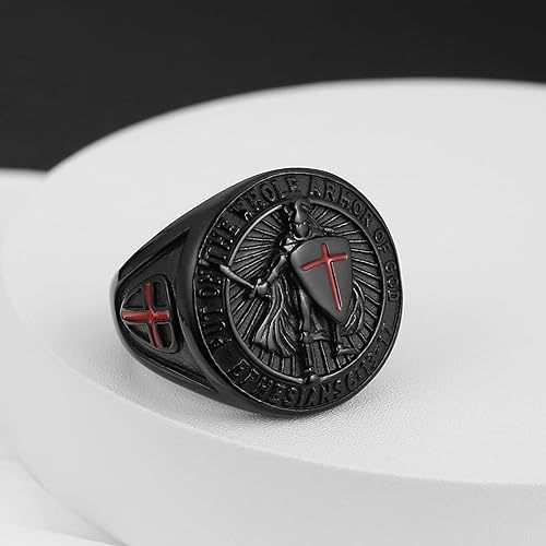 Men’s Retro Templar Shield Cross Ring – Titanium Steel Crusader Statement Band