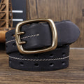 Men’s Handmade Cowhide Leather Belt – Retro Double-Prong Brass Buckle