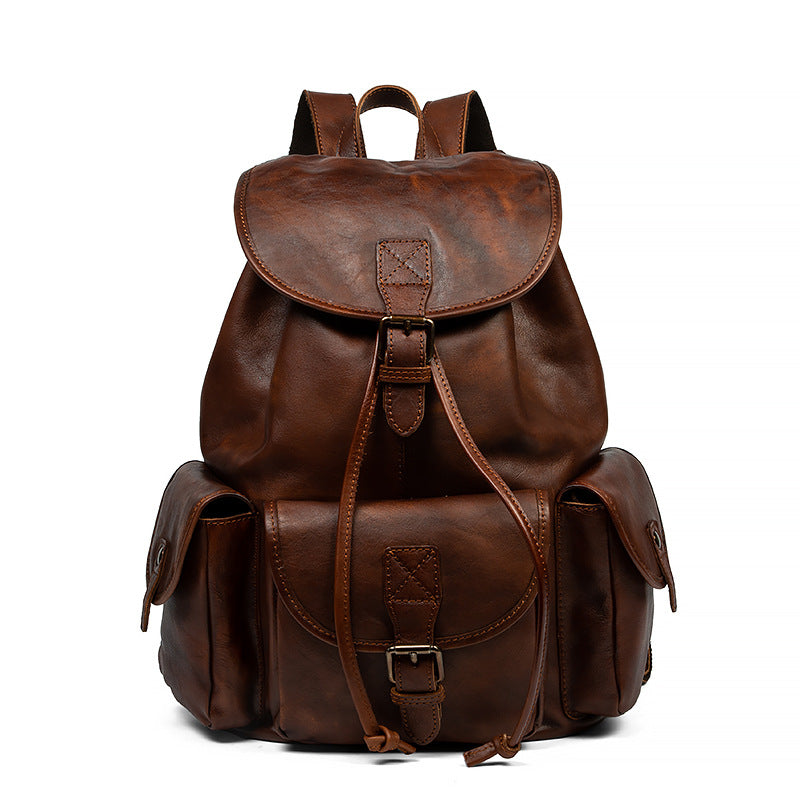Genuine Leather Retro Backpack – Casual Soft Leather Hiking Bag