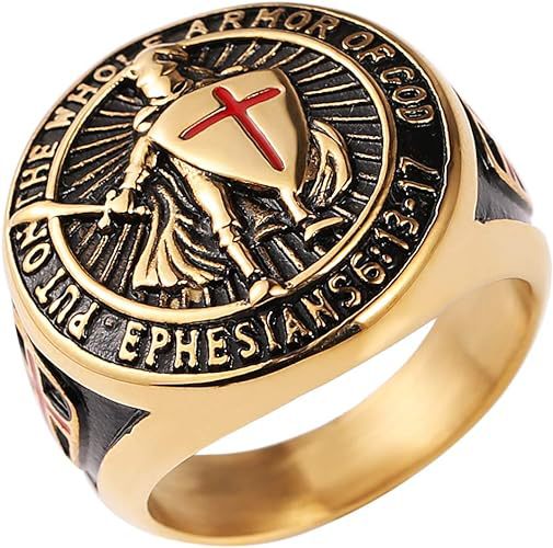 Men’s Retro Templar Shield Cross Ring – Titanium Steel Crusader Statement Band
