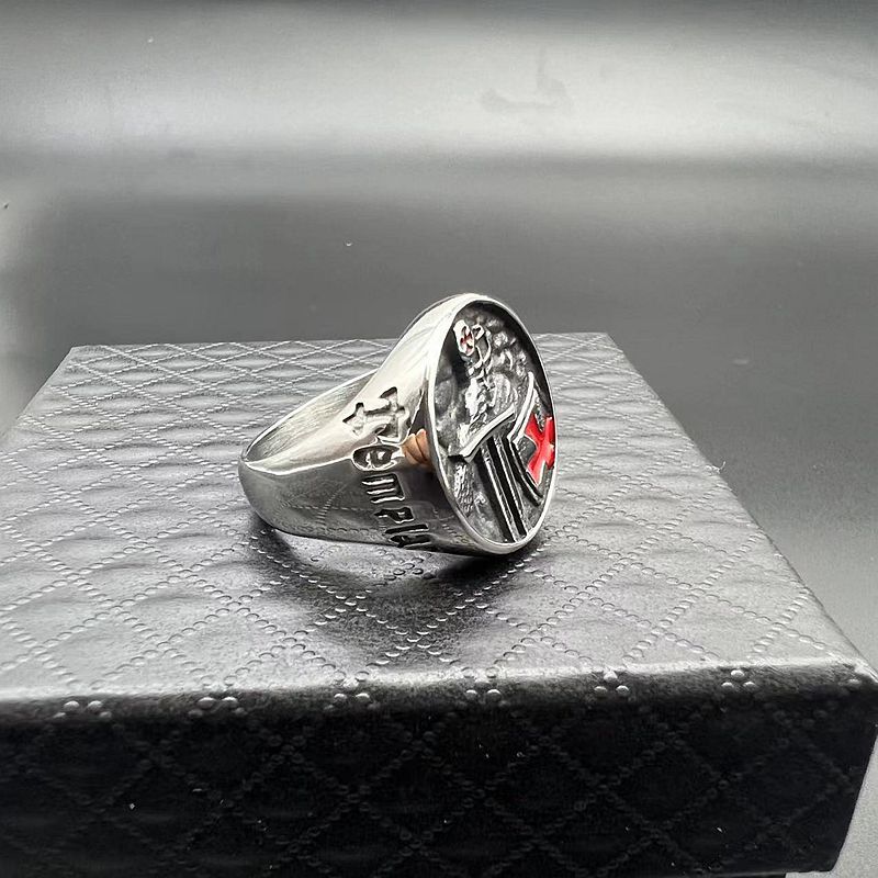 Men’s Titanium Steel Templar Samurai Ring with Red Epoxy Cross Inscription
