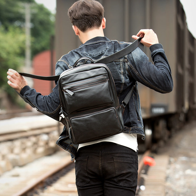 Men's First Layer Cowhide Leather Backpack – Large Business & Travel Rucksack