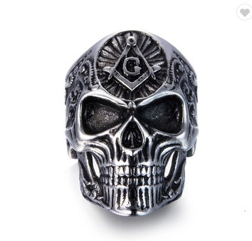 Men’s Retro Skull Masonic Ring – Electroplated Bold Punk Statement Ring