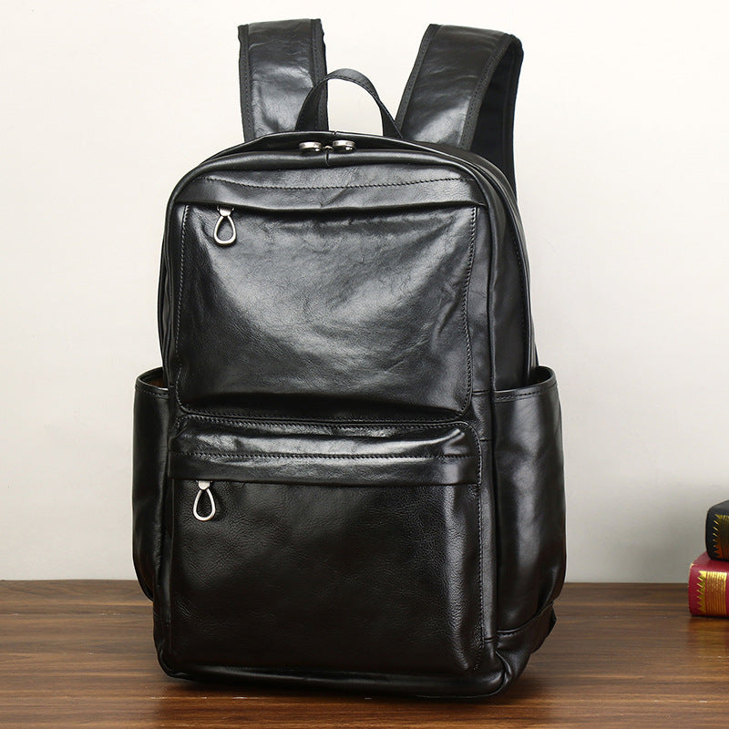 Premium Top Grain Cowhide Leather Backpack for Men Retro Casual Laptop Travel Bag