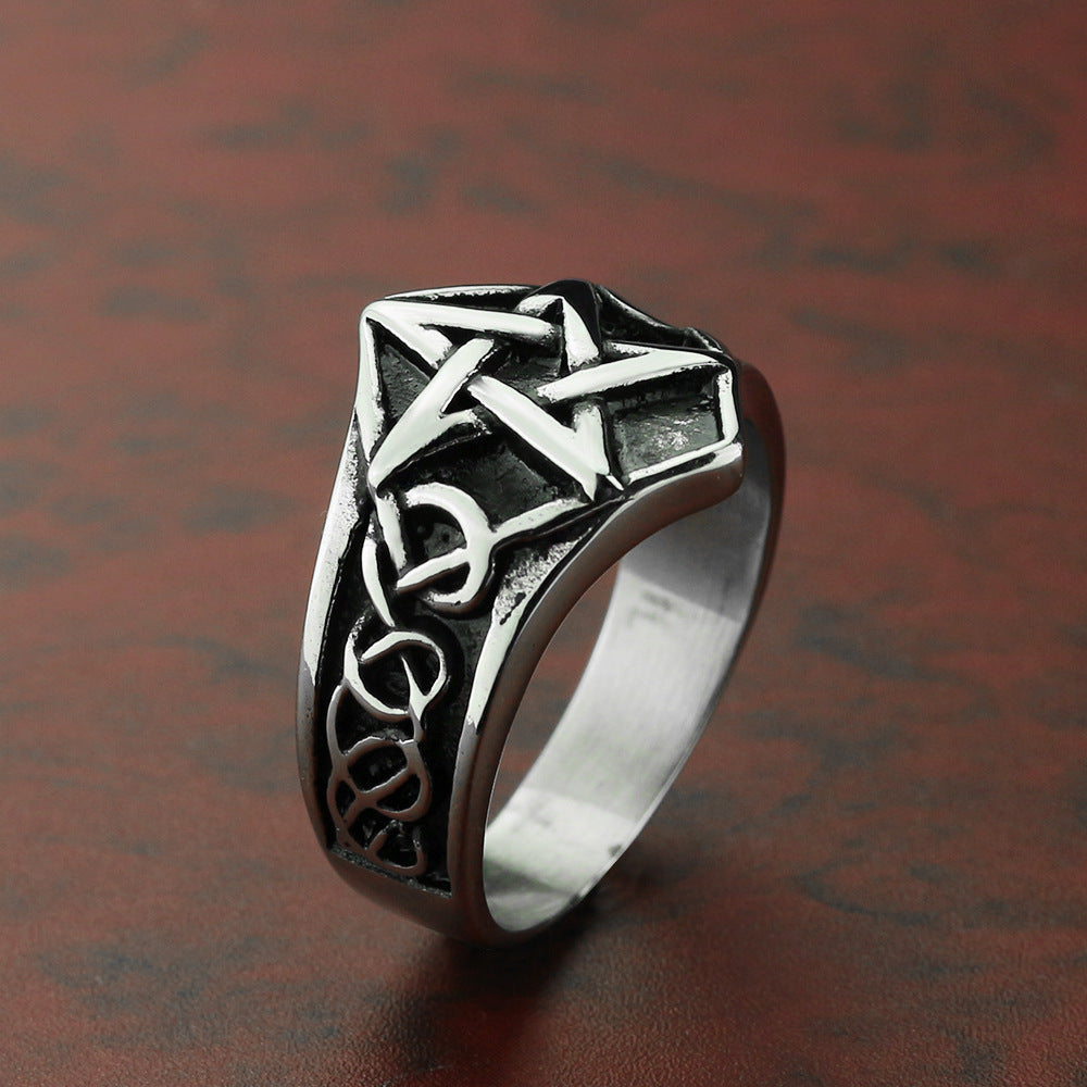 Men’s Viking Star Ring – Norse Mythology Stainless Steel Punk Biker Ring