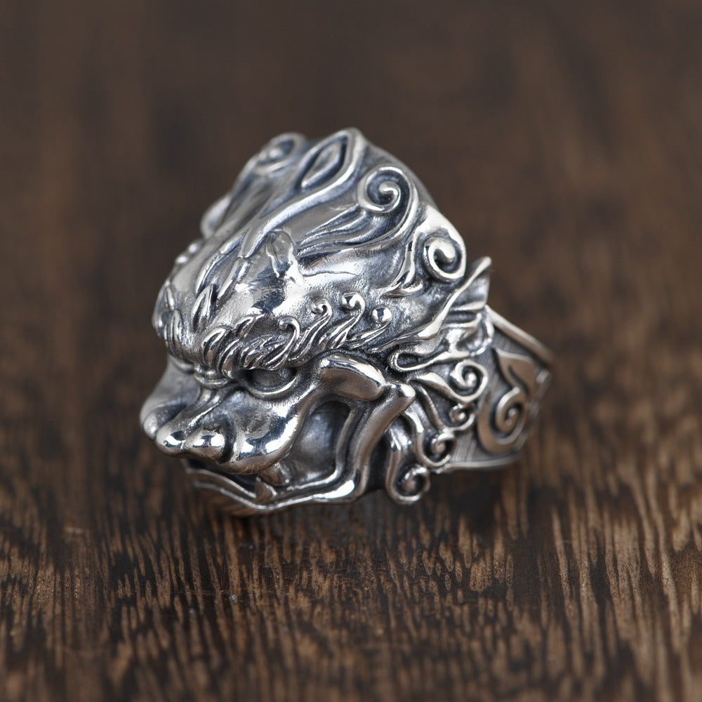 Men’s 925 Sterling Silver Pixiu Dragon Ring – Brave Troops Silver Thumb Ring