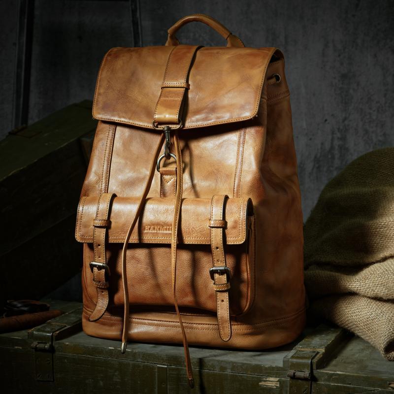 Men’s Genuine Leather Laptop Backpack – First-Layer Cowhide Large Capacity Travel Bag