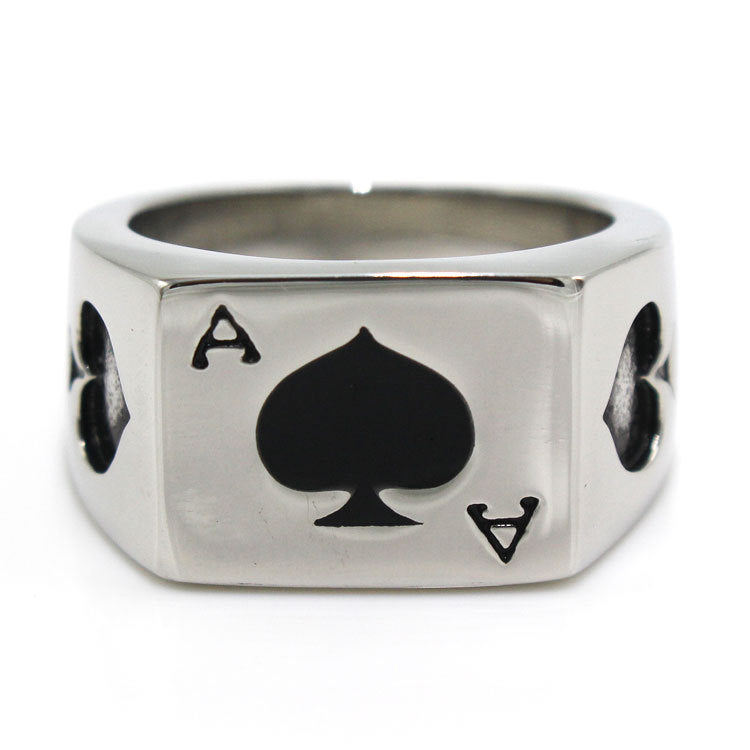 Ace of Spades Stainless Steel Ring for Men – Gothic Poker Biker Statement Band