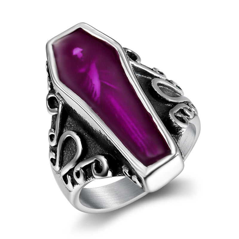 Men’s Vampire Coffin Ghost Titanium Steel Ring – Gothic Punk Statement Jewellery