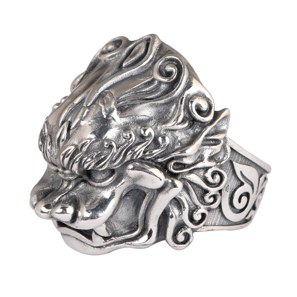 Men’s 925 Sterling Silver Pixiu Dragon Ring – Brave Troops Silver Thumb Ring