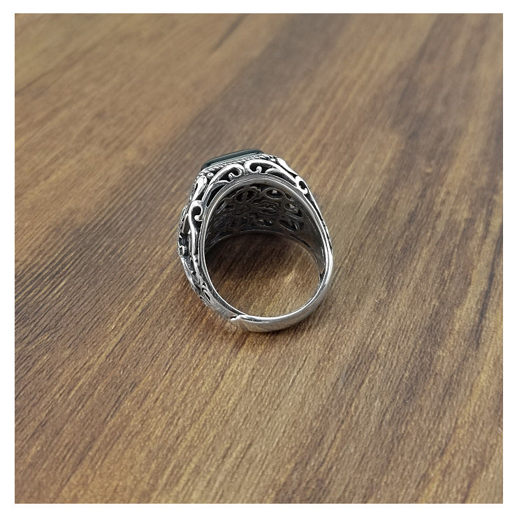 Unique 925 Sterling Silver Turkish Ring with Black Stone – Adjustable Unisex Statement Ring