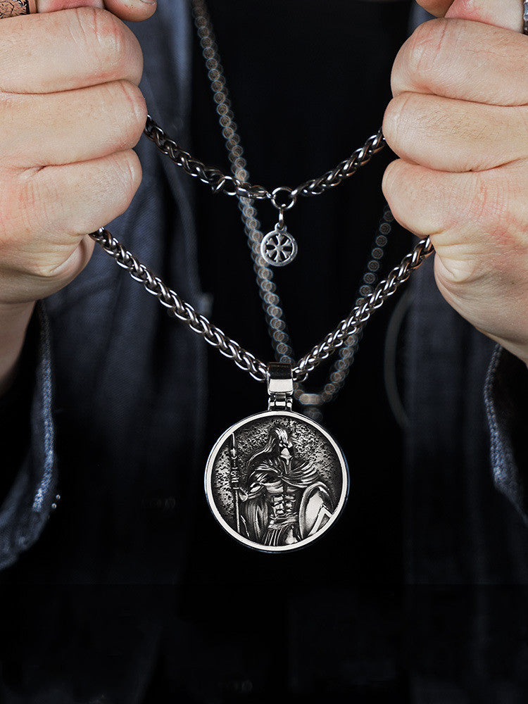 Men’s Titanium Steel Warrior Pendant Necklace – Viking Style Amulet Jewellery