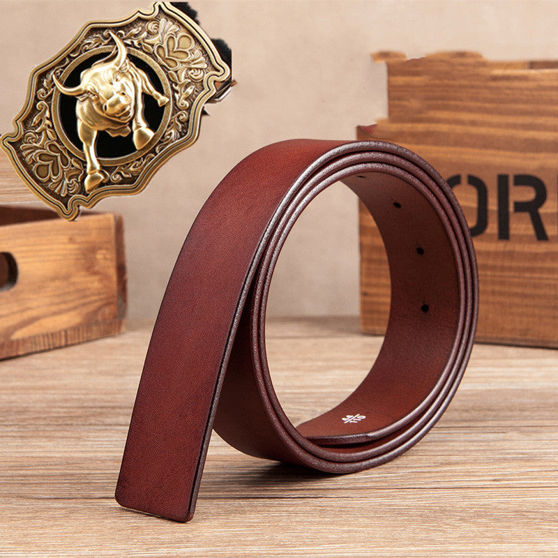 Men’s Genuine Cowhide Leather Belt – Solid Copper Plate Buckle