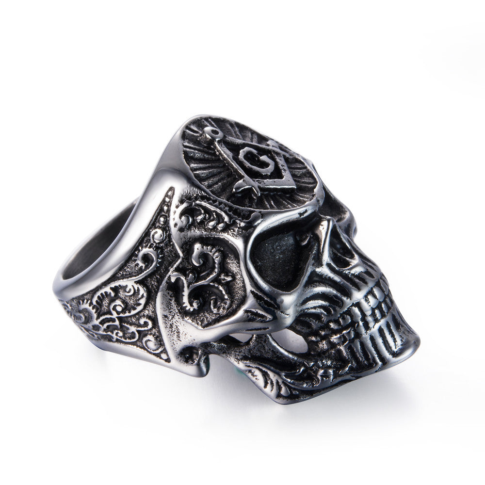 Men’s Retro Skull Masonic Ring – Electroplated Bold Punk Statement Ring