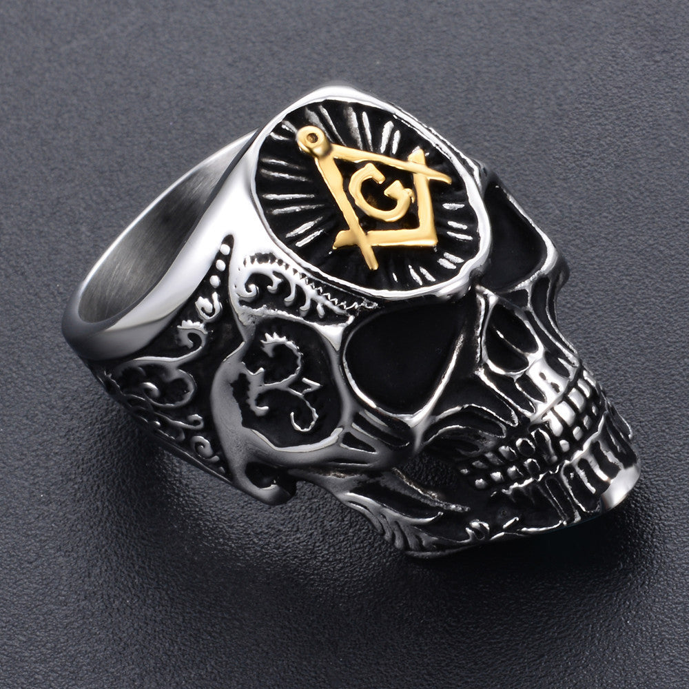Men’s Retro Skull Masonic Ring – Electroplated Bold Punk Statement Ring