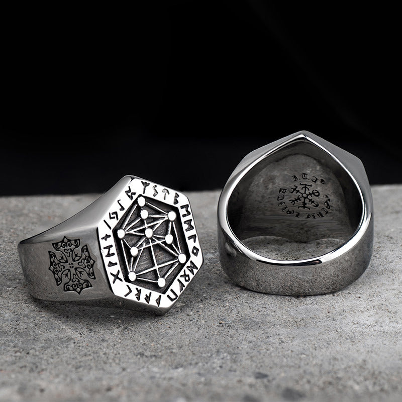 Kabbalah Tree of Life Signet Ring – Titanium Stainless Steel Viking Rune Ring
