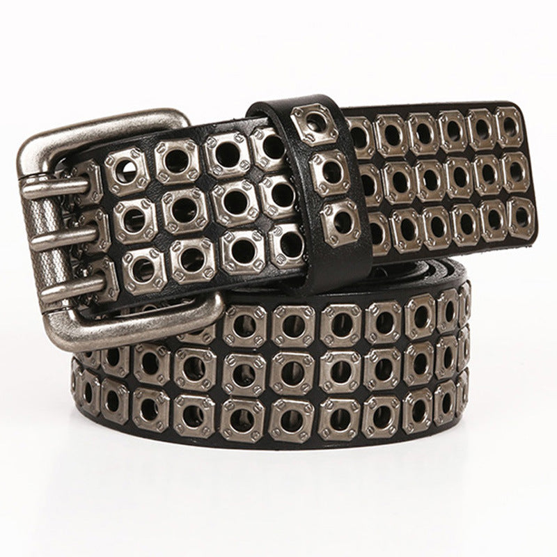Genuine Leather Studded Cowboy Punk Belt – Heavy Metal Rivet Jeans Belt for Men