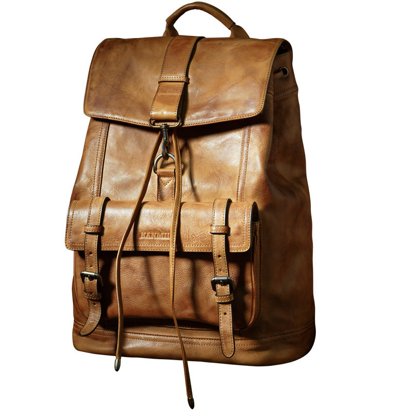 Men’s Genuine Leather Laptop Backpack – First-Layer Cowhide Large Capacity Travel Bag