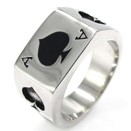 Ace of Spades Stainless Steel Ring for Men – Gothic Poker Biker Statement Band