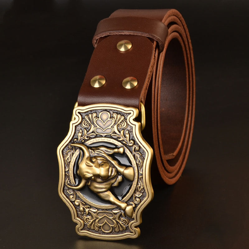 Men’s Genuine Cowhide Leather Belt – Solid Copper Plate Buckle