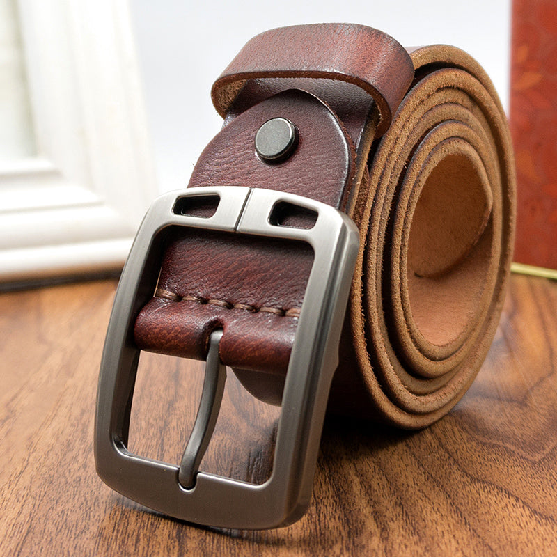 Men’s Handmade Retro Soft Leather Belt – Classic Pin Buckle