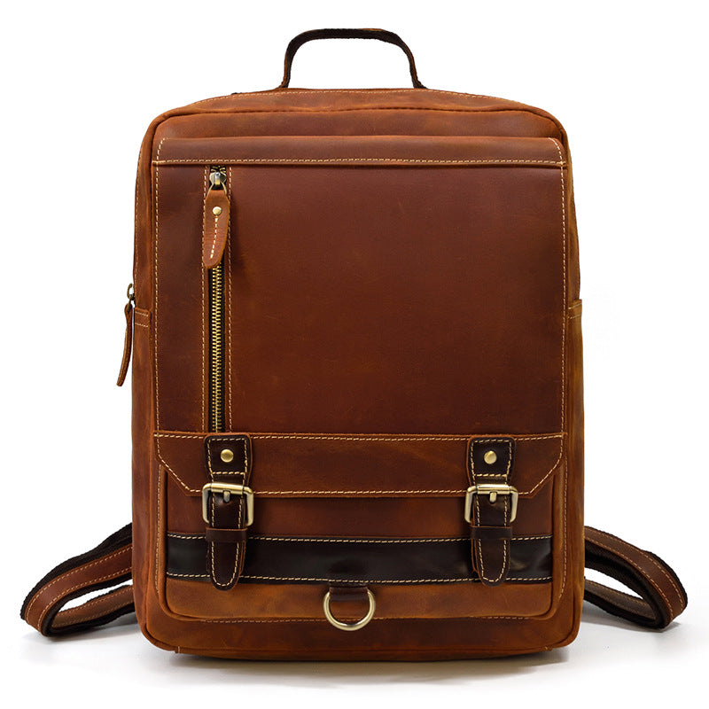 Retro Crazy Horse Leather Backpack for Men – Vintage Flap Travel & School Rucksack