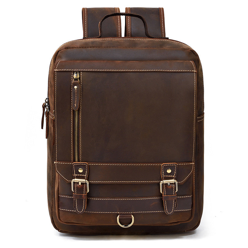 Retro Crazy Horse Leather Backpack for Men – Vintage Flap Travel & School Rucksack