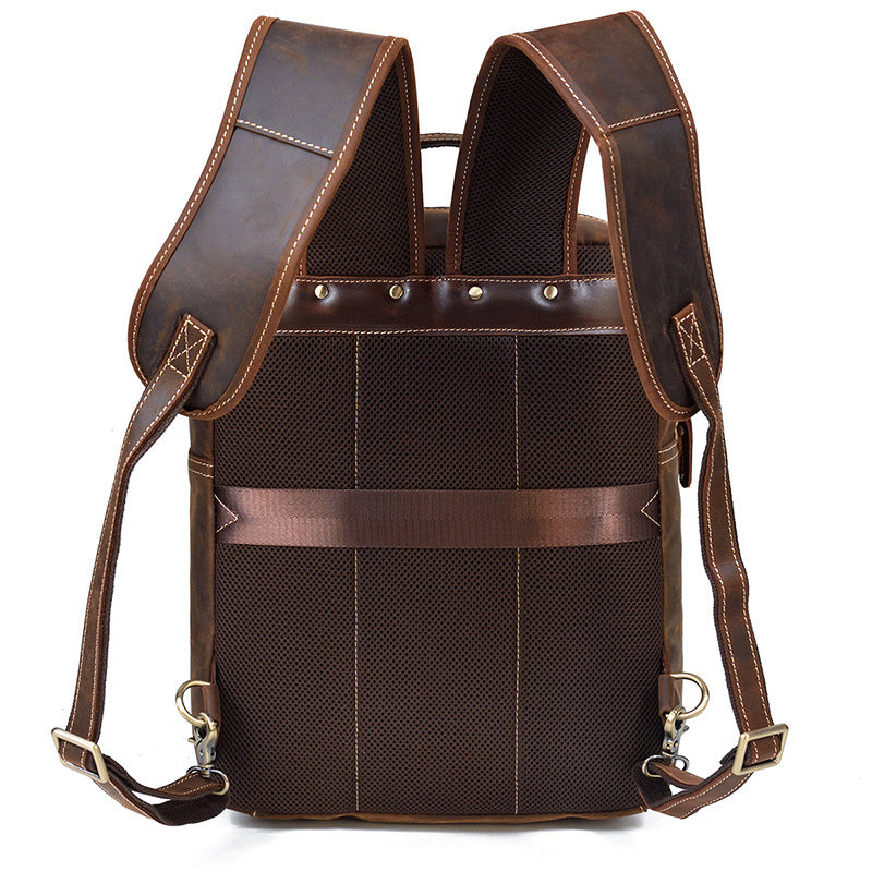 Retro Crazy Horse Leather Backpack for Men – Vintage Flap Travel & School Rucksack