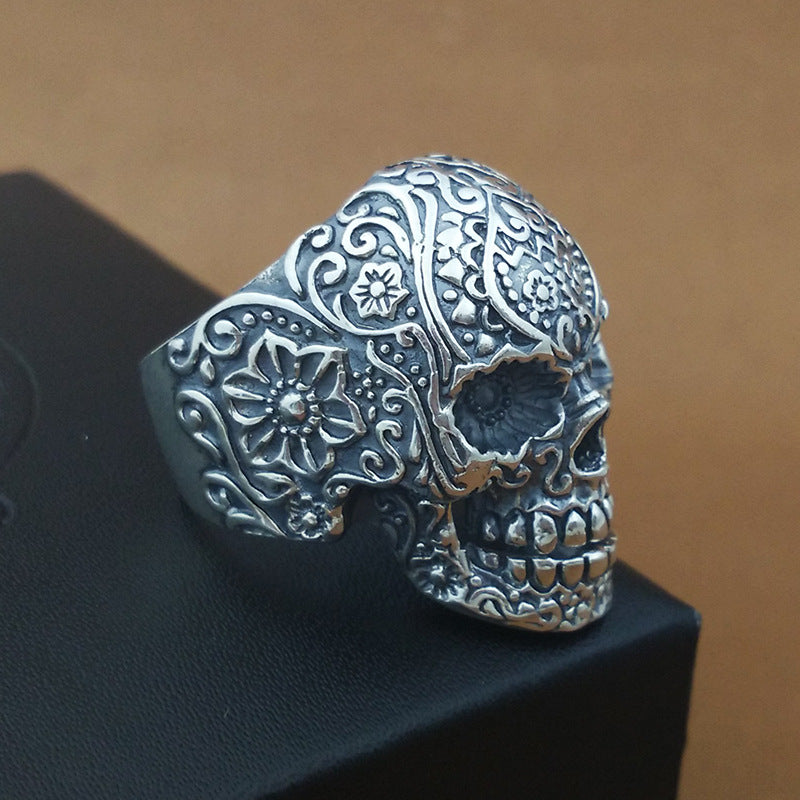 Handmade Vintage Skull Ring for Men – Thai Silver Gothic Statement Ring