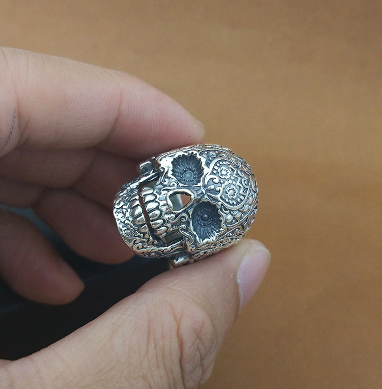 Handmade Vintage Skull Ring for Men – Thai Silver Gothic Statement Ring