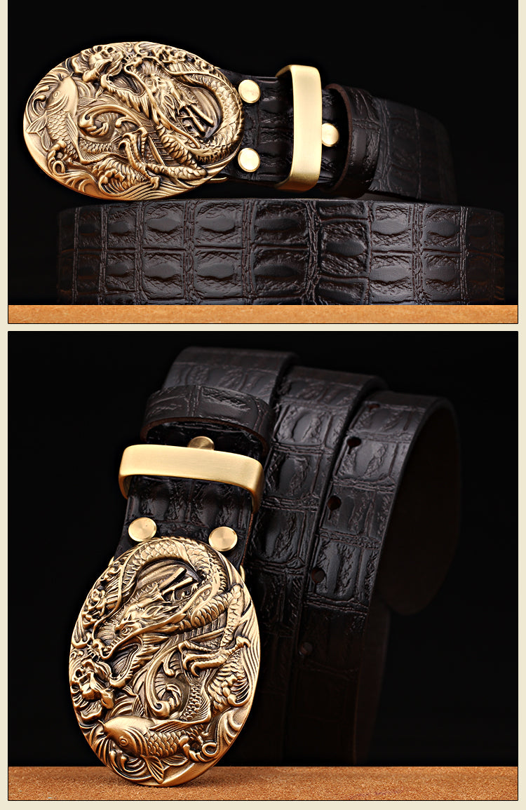 Men’s Retro Genuine Leather Belt – Smooth Buckle Casual High-End Style