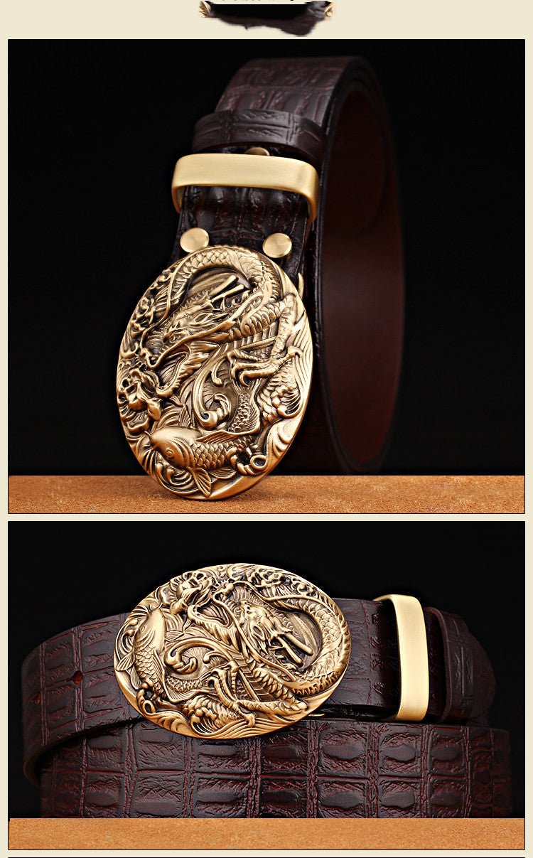Men’s Retro Genuine Leather Belt – Smooth Buckle Casual High-End Style