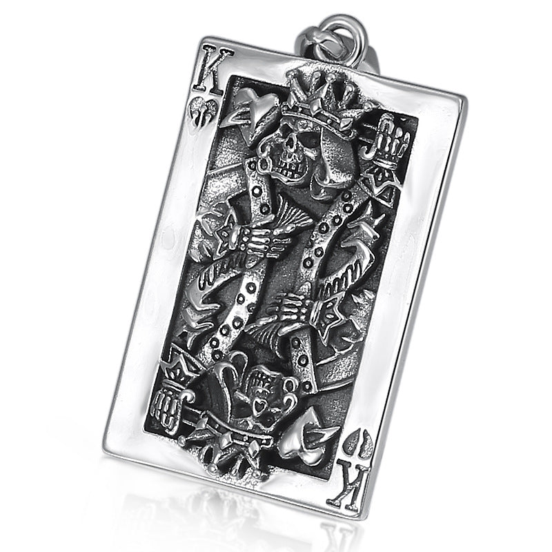 Sterling Silver Spade King Skull Poker Pendant Necklace – Punk Men’s Jewellery