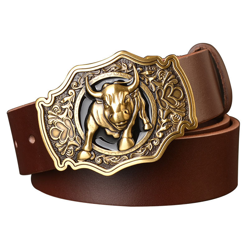 Men’s Genuine Cowhide Leather Belt – Solid Copper Plate Buckle