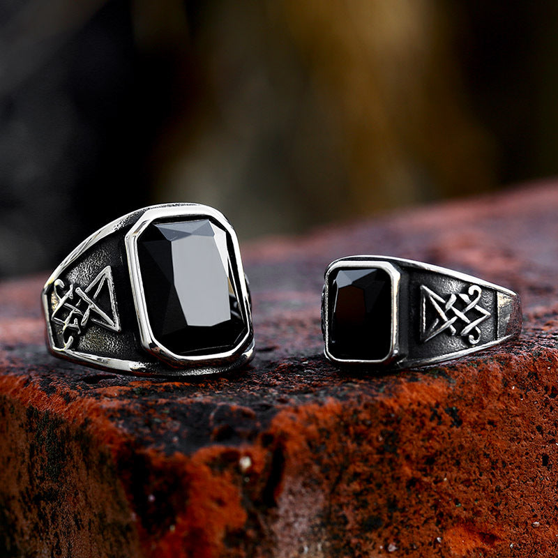 Lucifer Satan Gemstone Ring – Gothic Punk Biker Ring for Men