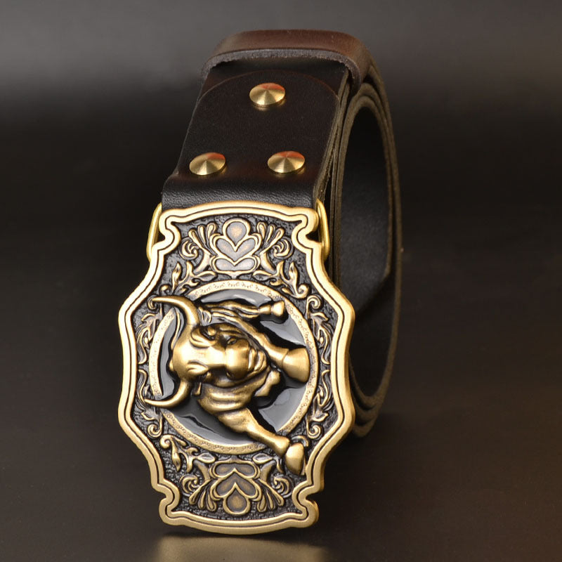 Men’s Genuine Cowhide Leather Belt – Solid Copper Plate Buckle