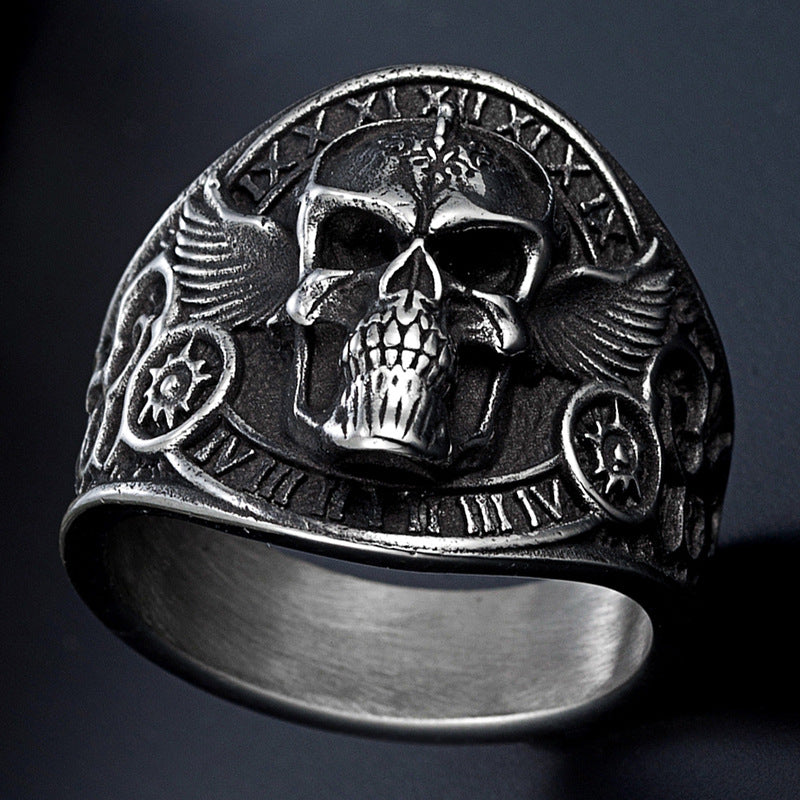 Skull Ring For Unisex Featuring Titanium Steel Material In Steel Color With Punk Retro Style
