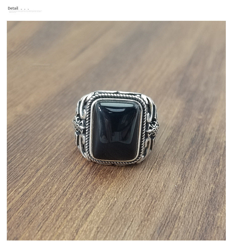 Unique 925 Sterling Silver Turkish Ring with Black Stone – Adjustable Unisex Statement Ring