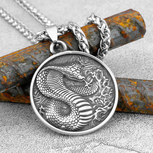 316L Stainless Steel Viking Snake Necklace – Nordic Odin Amulet Pendant