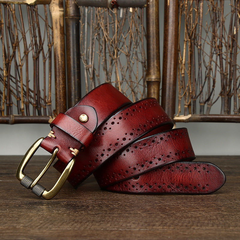 Vintage Genuine Cowhide Leather Men’s Belt – Luxury Pin Buckle Jeans Belt