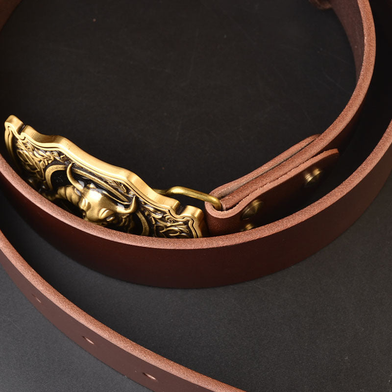 Men’s Genuine Cowhide Leather Belt – Solid Copper Plate Buckle