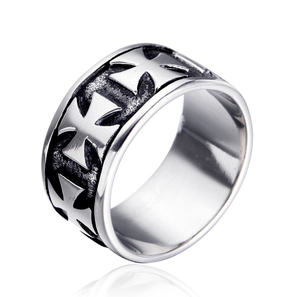 Retro Stainless Steel Iron Cross Ring Band – Vintage Unisex Statement Jewellery